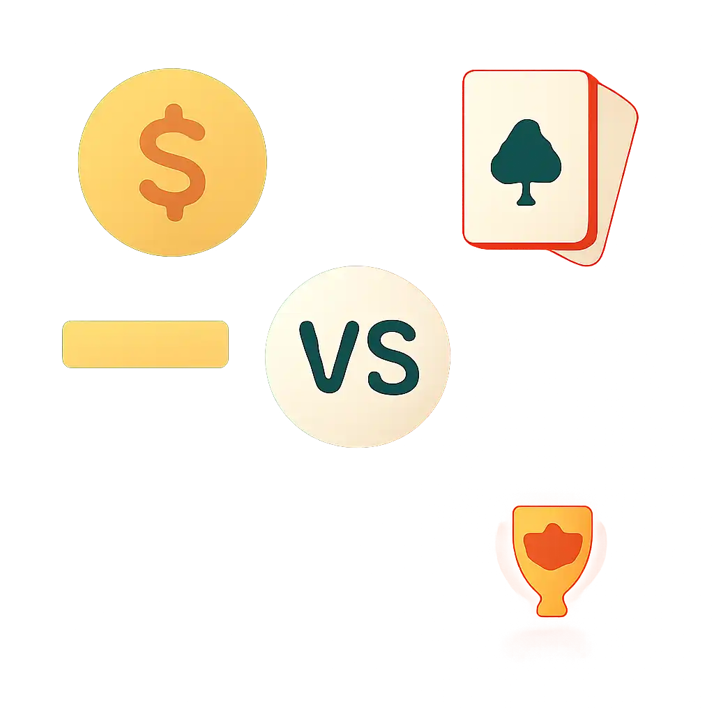 Infographic comparing options using coloured bars and icons only, no text or labels, flat design, Playing for Real Money