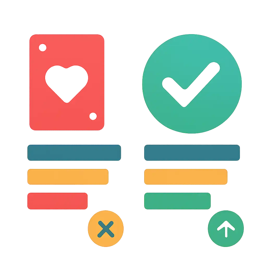 Infographic comparing options using coloured bars and icons only, no text or labels, flat design, Teen Patti Basics