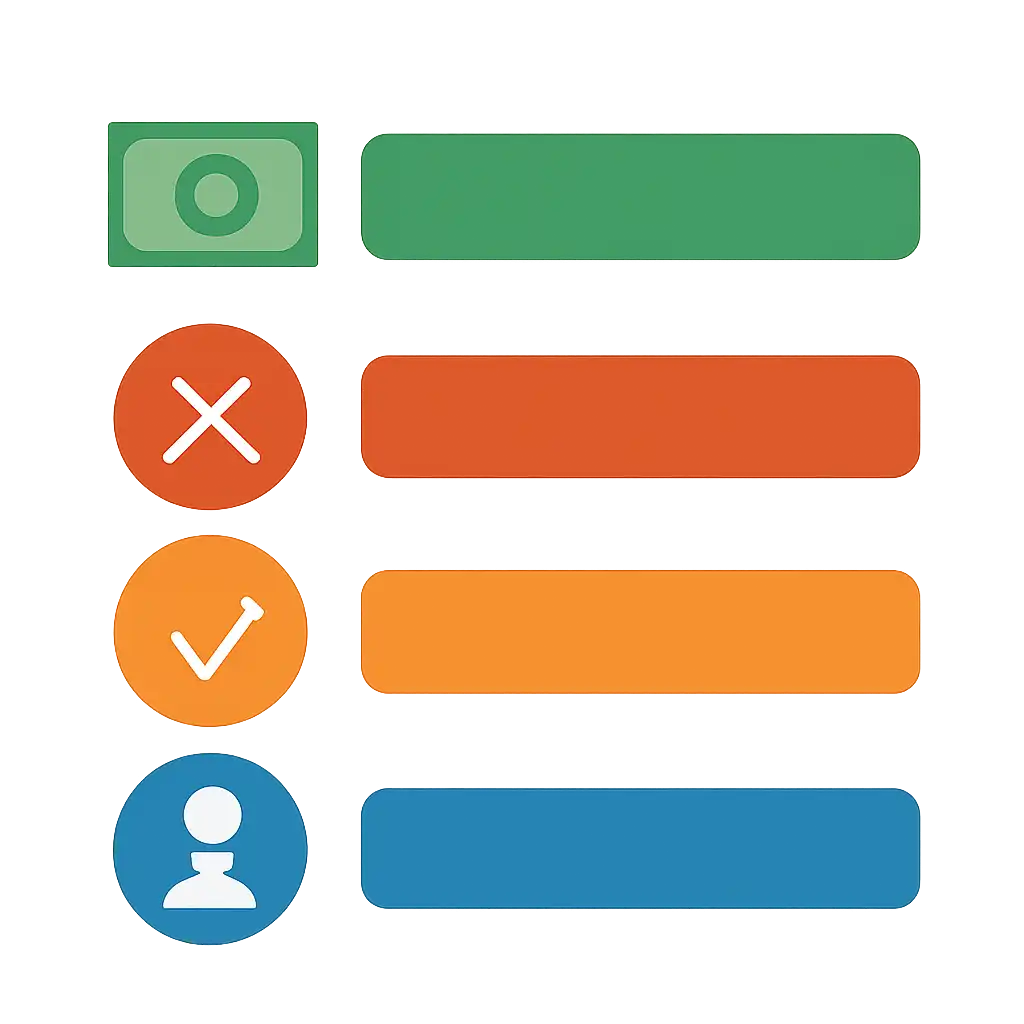 Infographic comparing options using coloured bars and icons only, no text or labels, flat design, Reading the Table