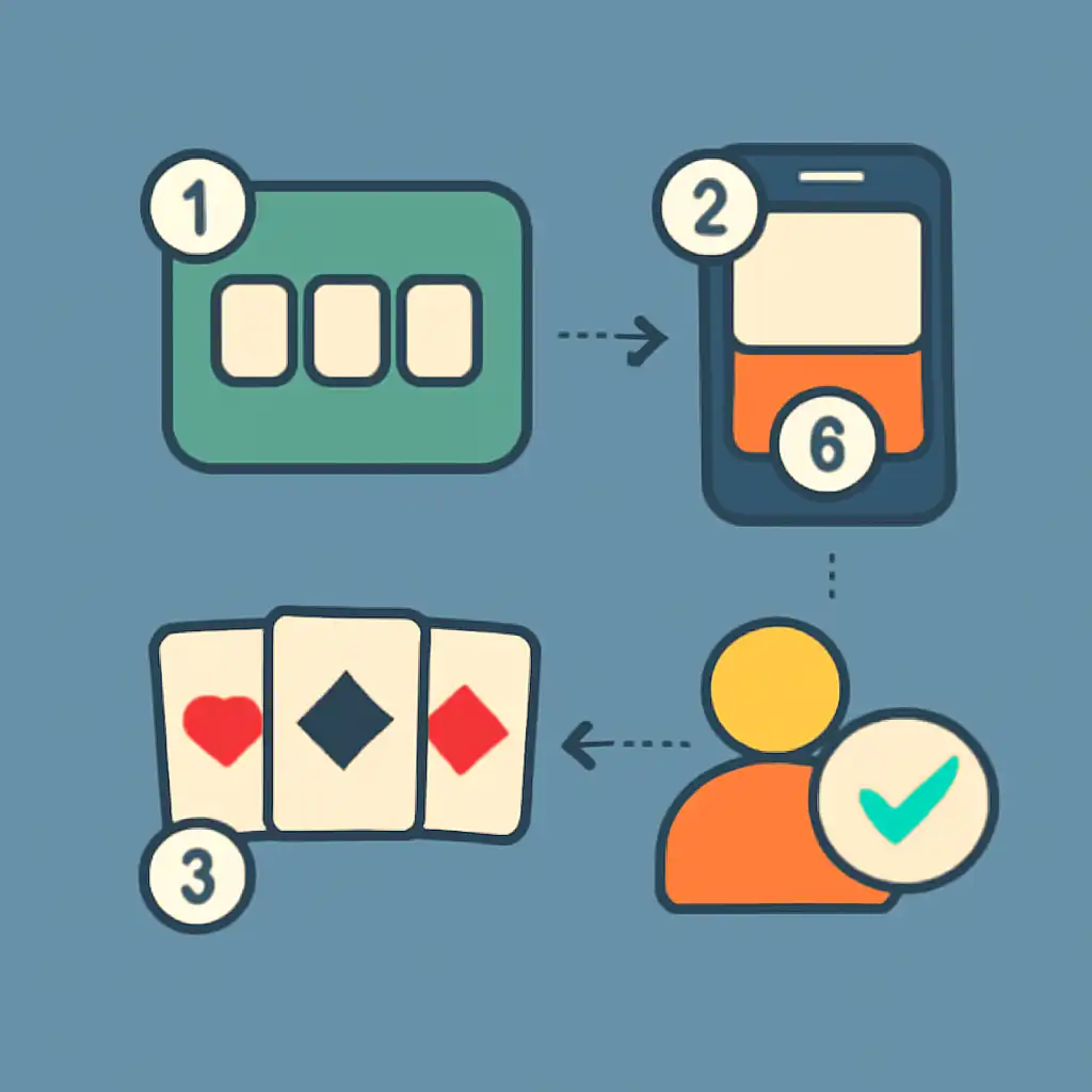 Annotated step diagram: teen patti process with numbered callouts