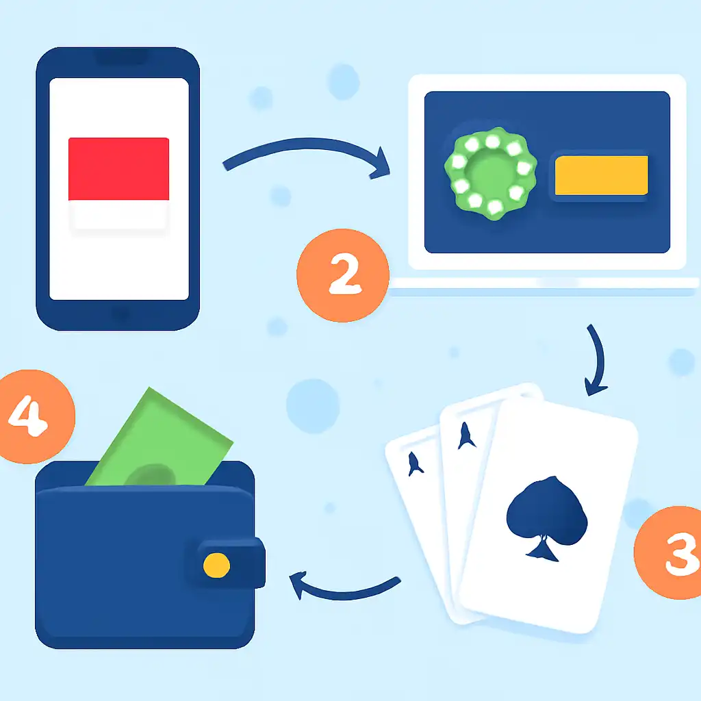 Annotated step diagram: teen patti real money process with numbered callouts