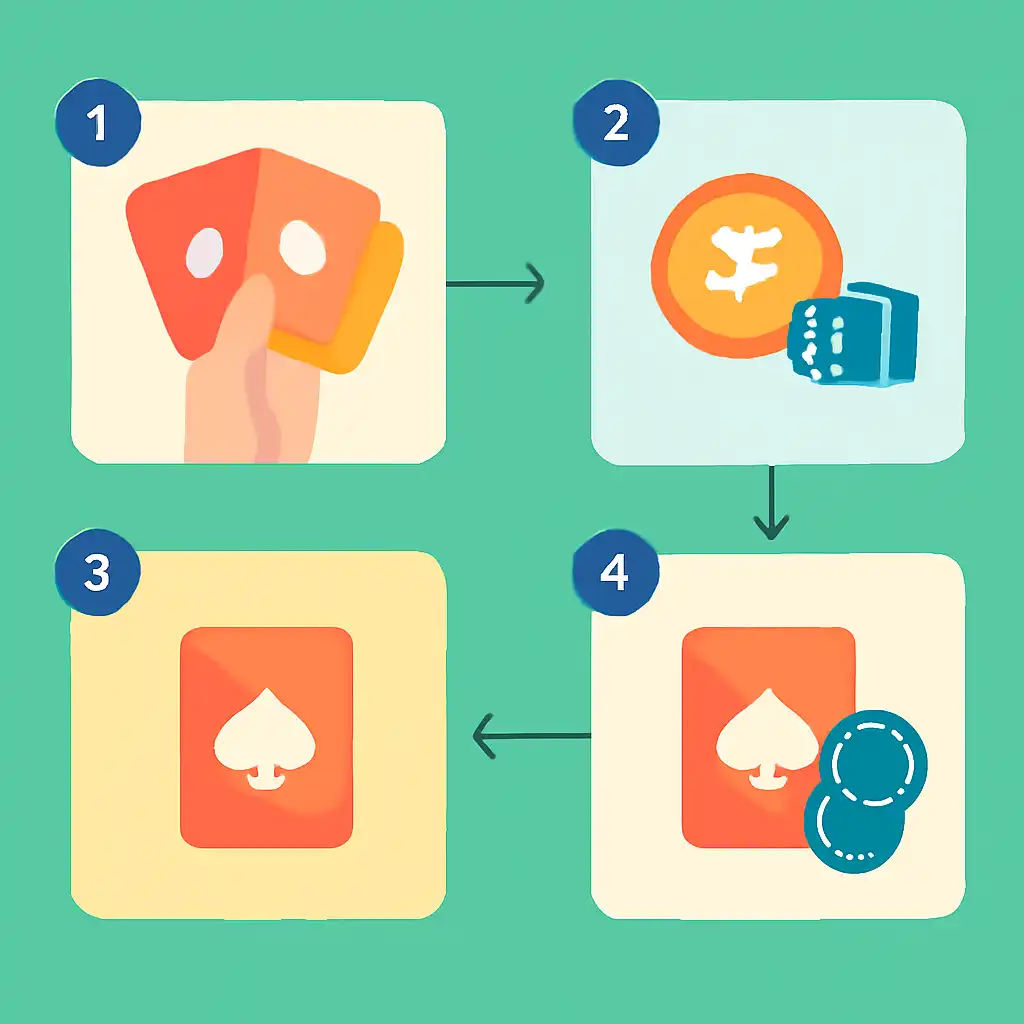 Annotated step diagram: teen patti variations process with numbered callouts