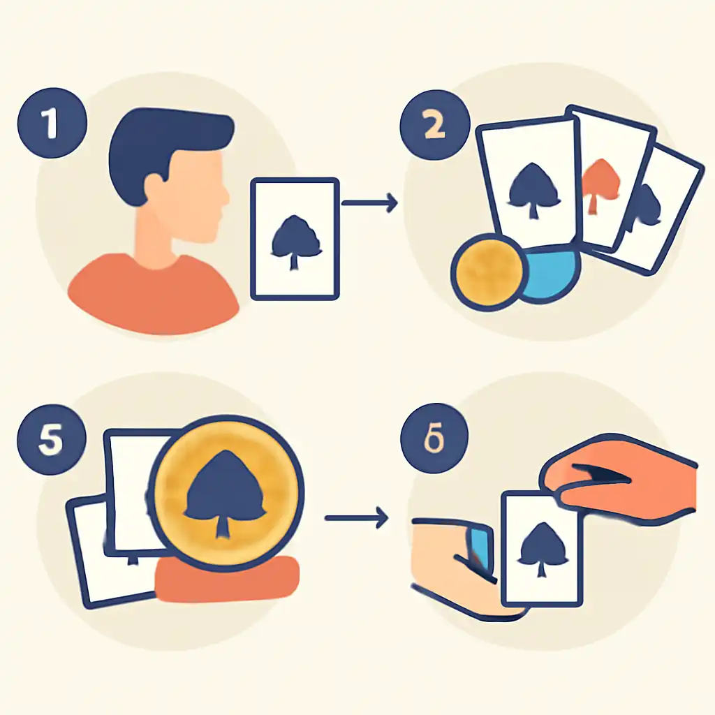 Annotated step diagram: teen patti rules process with numbered callouts