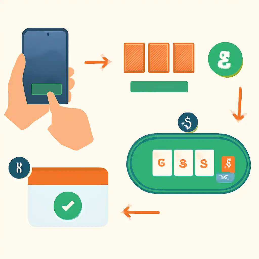 Annotated step diagram: teen patti live process with numbered callouts